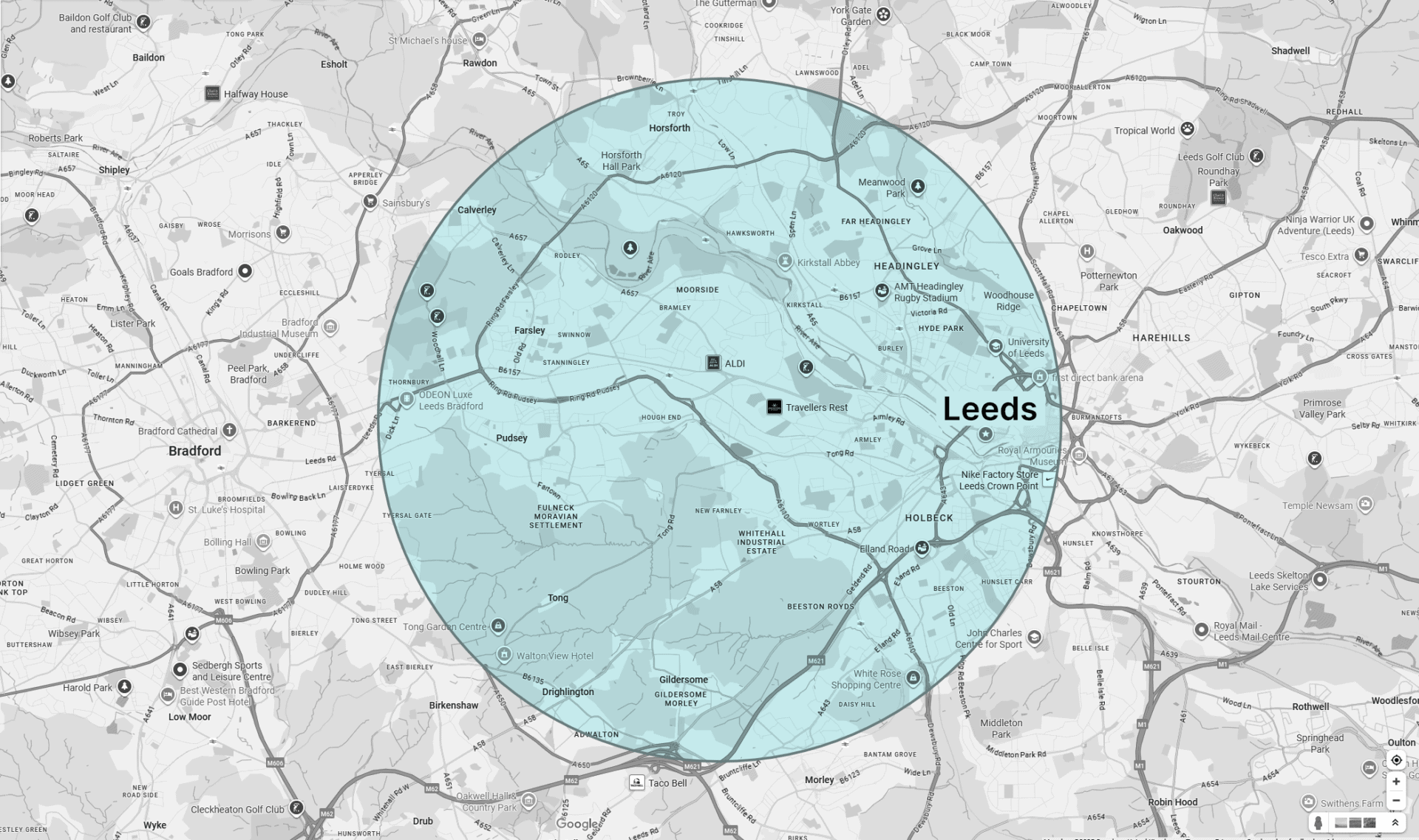 Service Area Map Of Leeds And Surrounding Areas V2